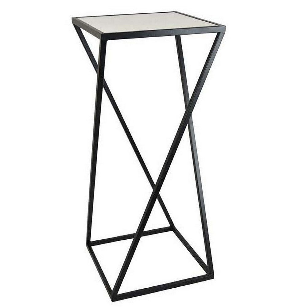 28 Inch Plant Stand Table Set of 3 Square X Crossed Base Metal Black By Casagear Home BM310129