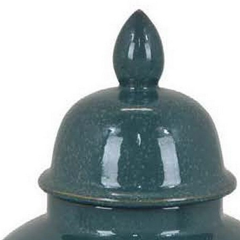 Caty 15 Inch Temple Jar Finial Dome Lids Classic Ceramic Green Finish By Casagear Home BM310135