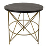 23 Inch Plant Stand Table, Round Top, Modern Gold Geometric Frame, Black By Casagear Home