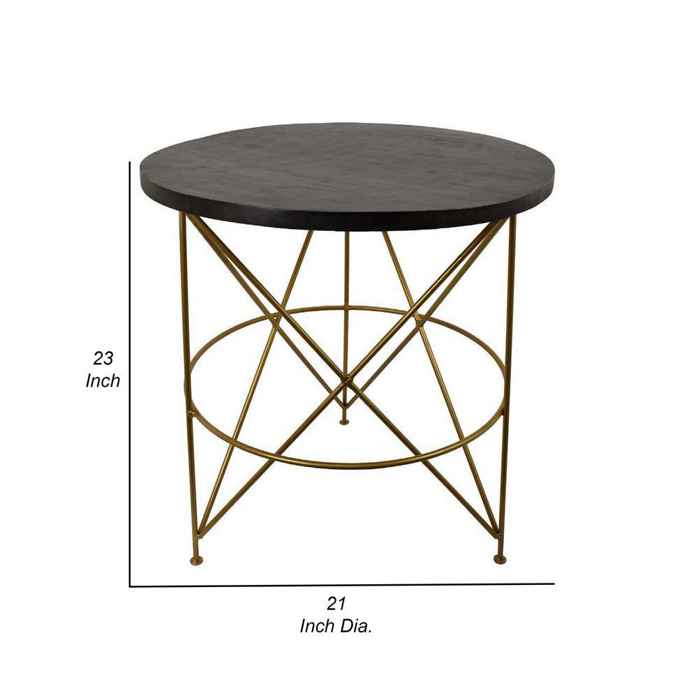 23 Inch Plant Stand Table Round Top Modern Gold Geometric Frame Black By Casagear Home BM310138