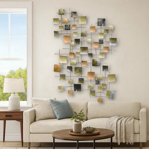 Dobi 35 Inch Wall Decor, Multiple Square Accents, Multicolored Design By Casagear Home