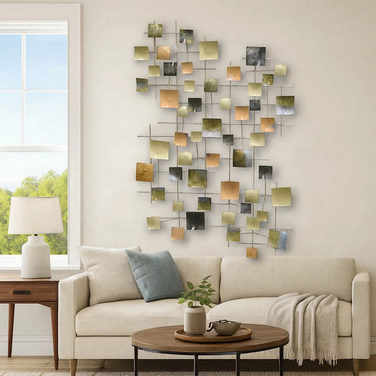 Dobi 35 Inch Wall Decor, Multiple Square Accents, Multicolored Design By Casagear Home