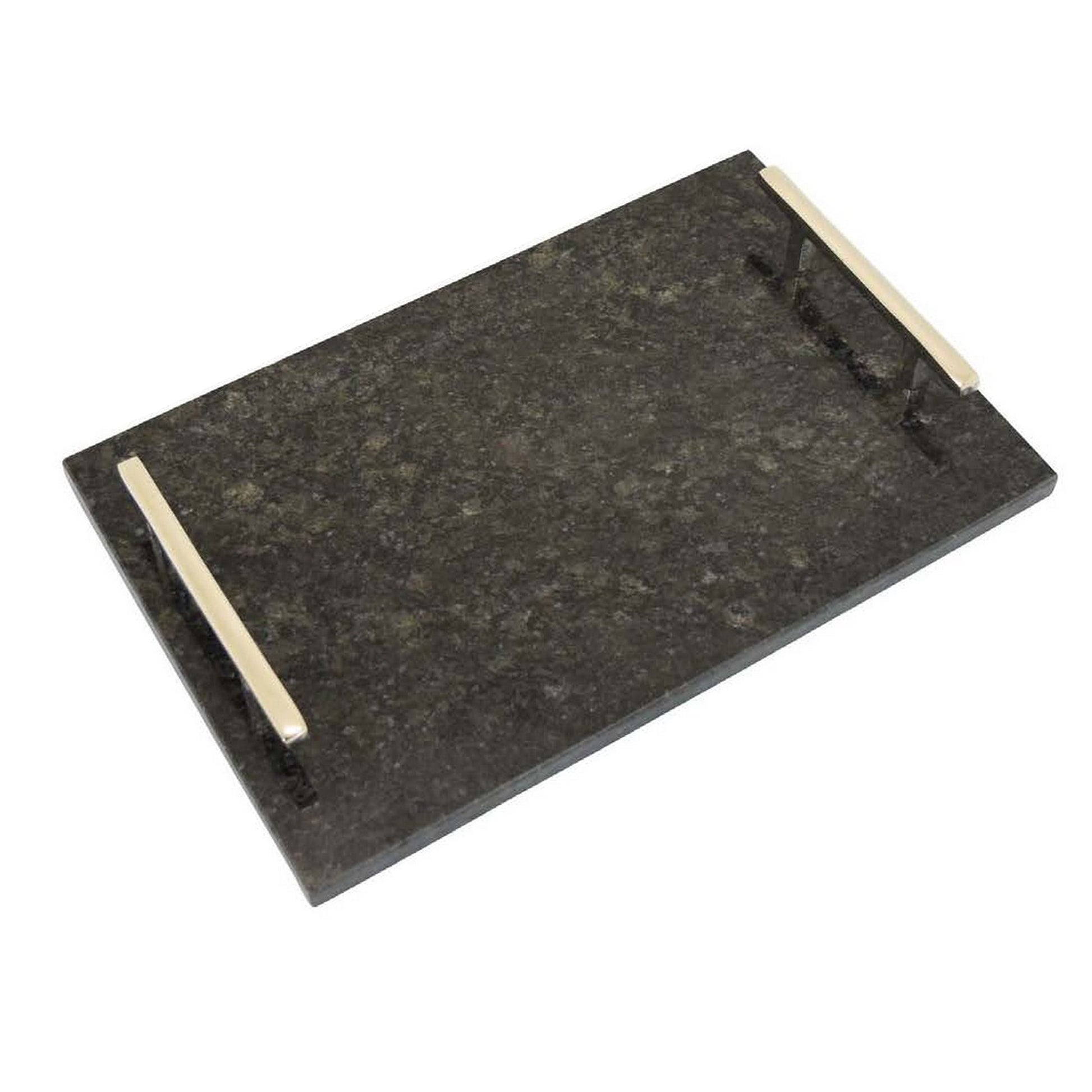 Entro Tray Set of 2 Rectangular Shape 2 Gold Handles Black Finish Marble By Casagear Home BM310173