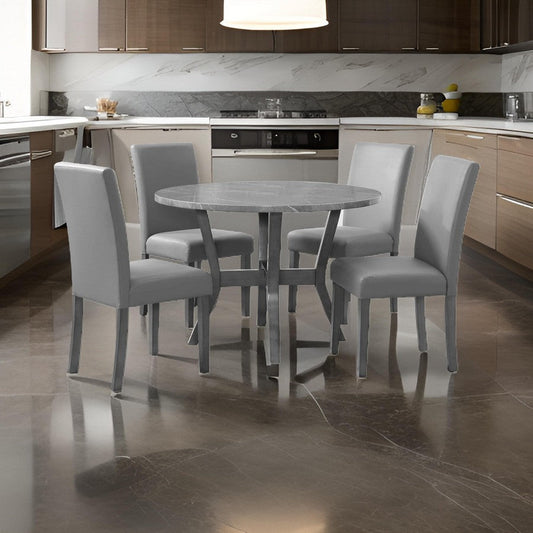 Skylar 5 Piece Dining Table Set, Wood, 4 Chairs, Matte Gray Faux Leather By Casagear Home