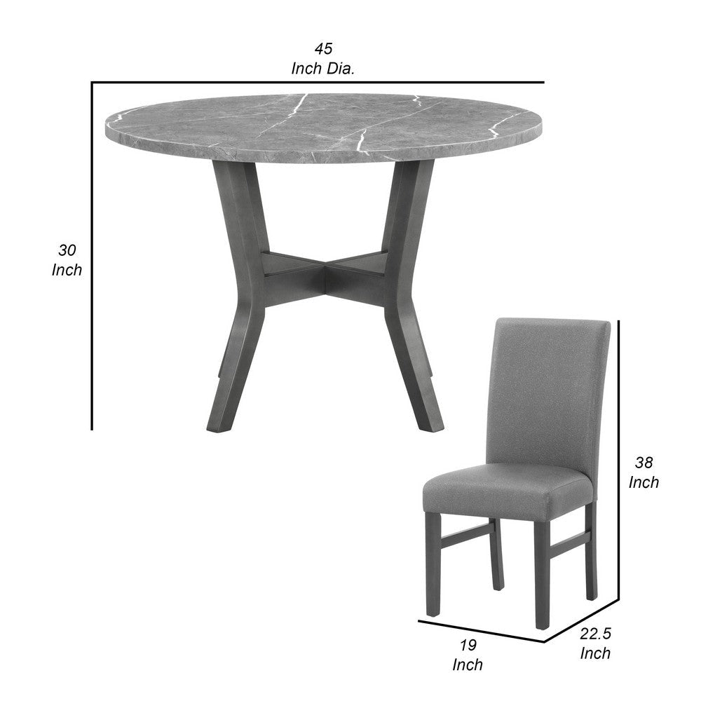 Skylar 5 Piece Dining Table Set Wood 4 Chairs Glitter Gray Faux Leather By Casagear Home BM310201