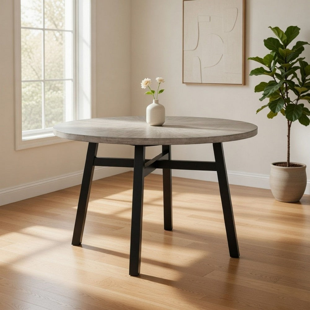 Avenue 48 Inch Dining Table, Round Top, Wood Frame, Black and Beige By Casagear Home