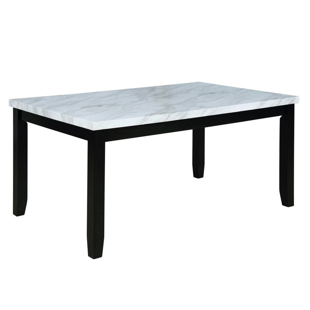 Tristan 64 Inch Dining Table Faux Carrara Marble Top Black and White By Casagear Home BM310232