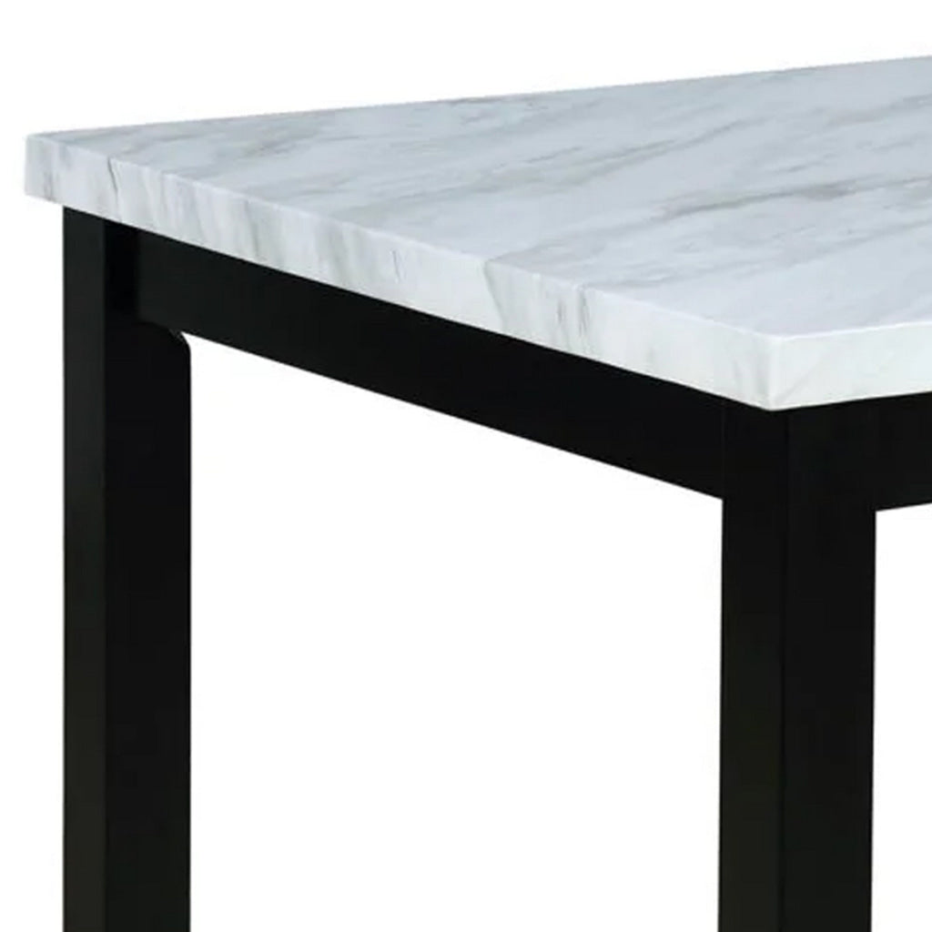 Tristan 64 Inch Dining Table Faux Carrara Marble Top Black and White By Casagear Home BM310232