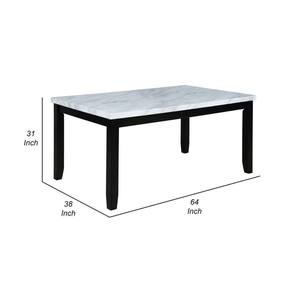 Tristan 64 Inch Dining Table Faux Carrara Marble Top Black and White By Casagear Home BM310232