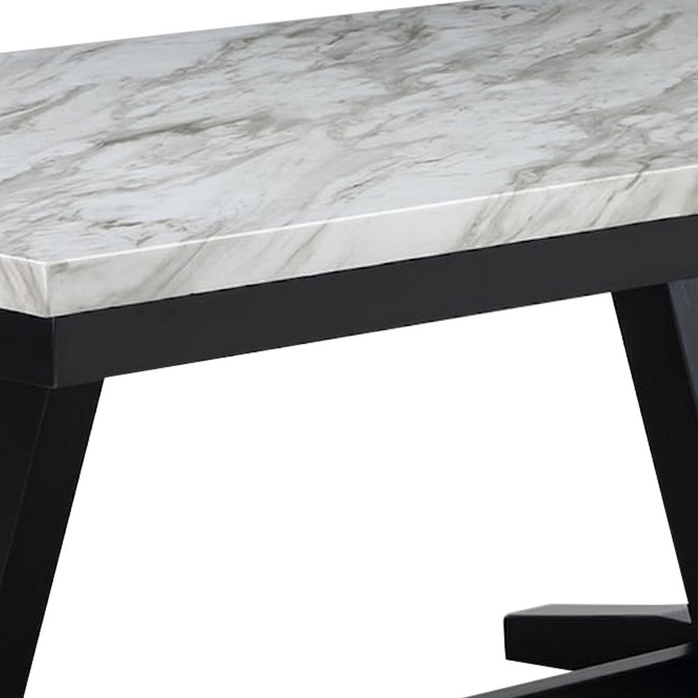 Oliver 72 Inch Dining Table With Faux Carrara Marble Top, White and Black By Casagear Home