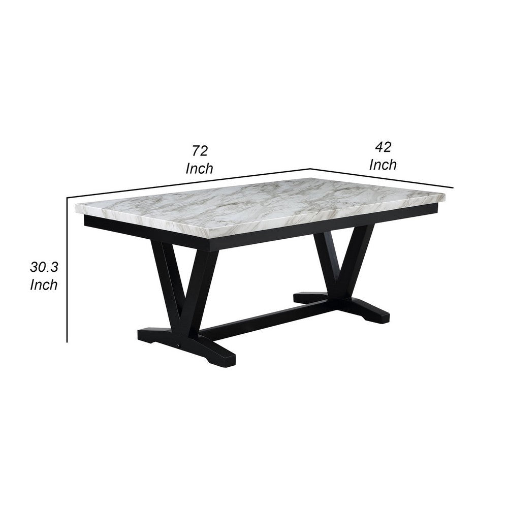 Oliver 72 Inch Dining Table With Faux Carrara Marble Top White and Black By Casagear Home BM310234