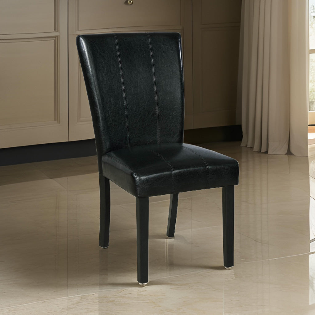 Tristan 38 Inch Side Chair Set of 2, Faux Leather, Wood Frame, Black By Casagear Home