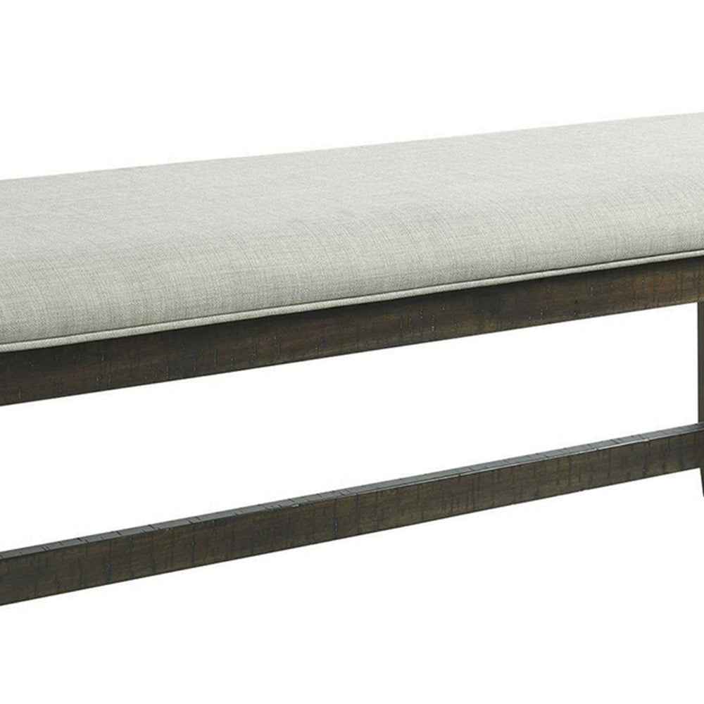 Cameron 50 Inch Bench, Brown Wood Frame, Gray Poly Linen Upholstery By Casagear Home