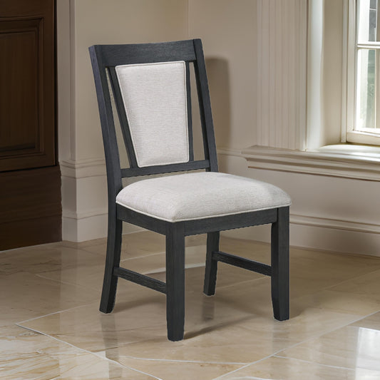 Jackson 19 Inch Side Chair Set of 2 Black Wood Frame Off White Poly Linen By Casagear Home BM310248