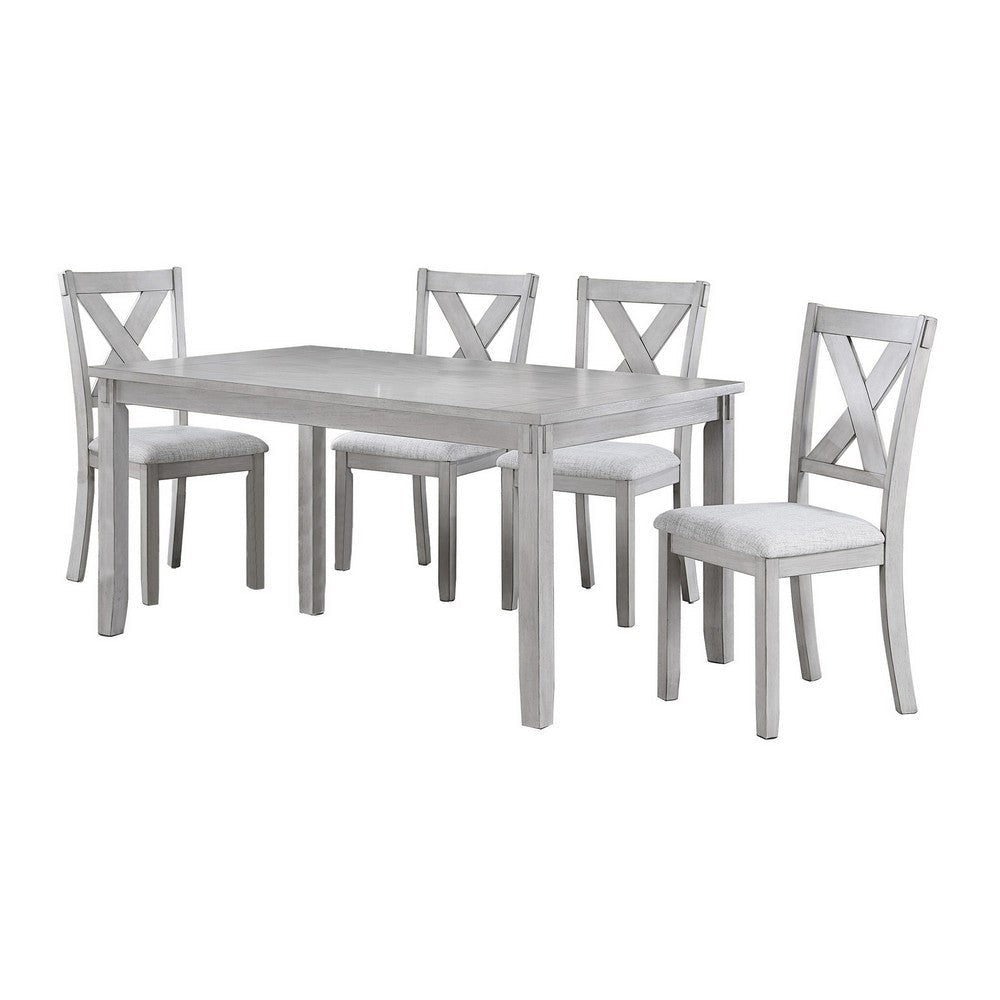 Peter 5 Piece Dining Table and Chairs Set, Wood, Fabric Upholstery, Gray By Casagear Home