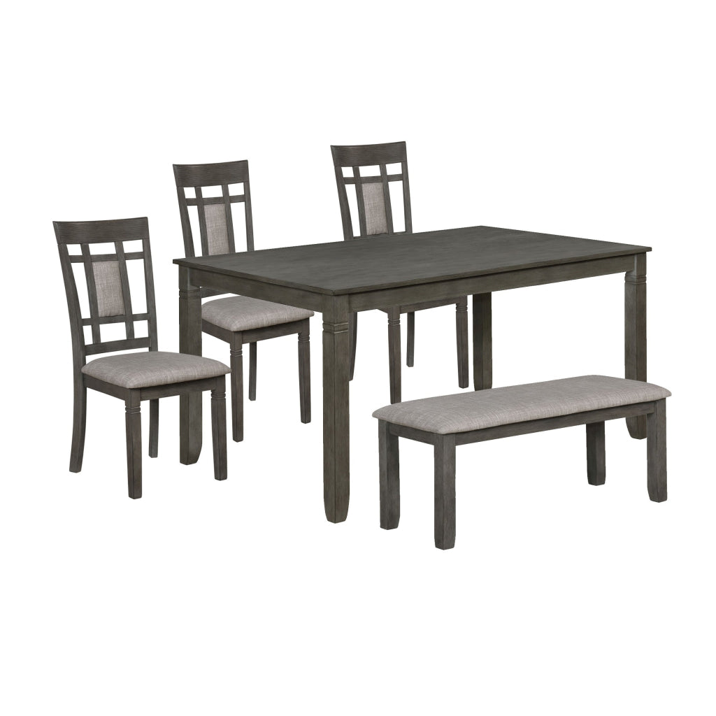 Lexie 6 Piece Dinette Set 4 Chairs 1 Table Bench Gray Wood and Fabric By Casagear Home BM310255