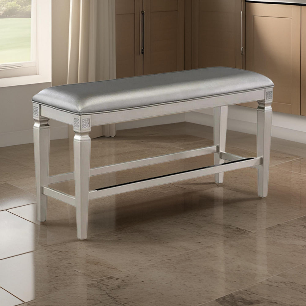 Scott 48 Inch Counter Height Bench, Wood Frame, Fabric Upholstery, Gray By Casagear Home