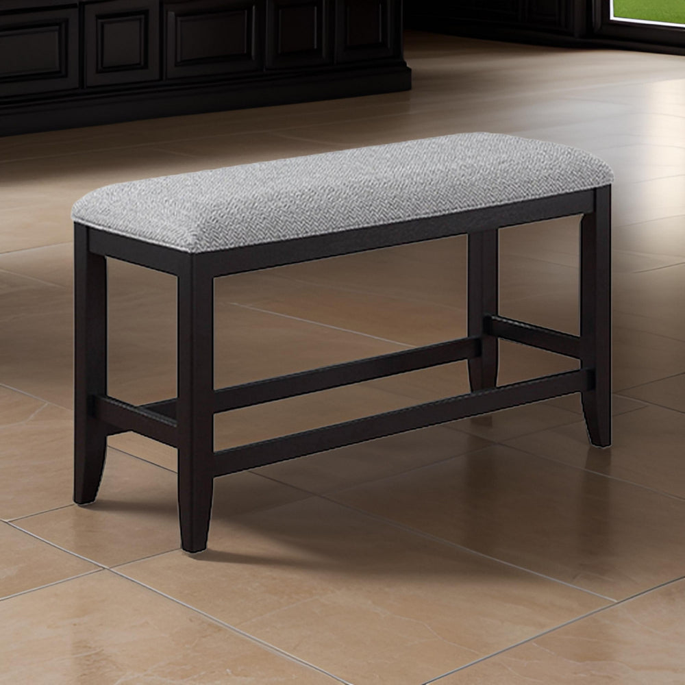Kara 42 Inch Counter Height Bench, Wood Frame, Fabric Upholstery, Gray By Casagear Home