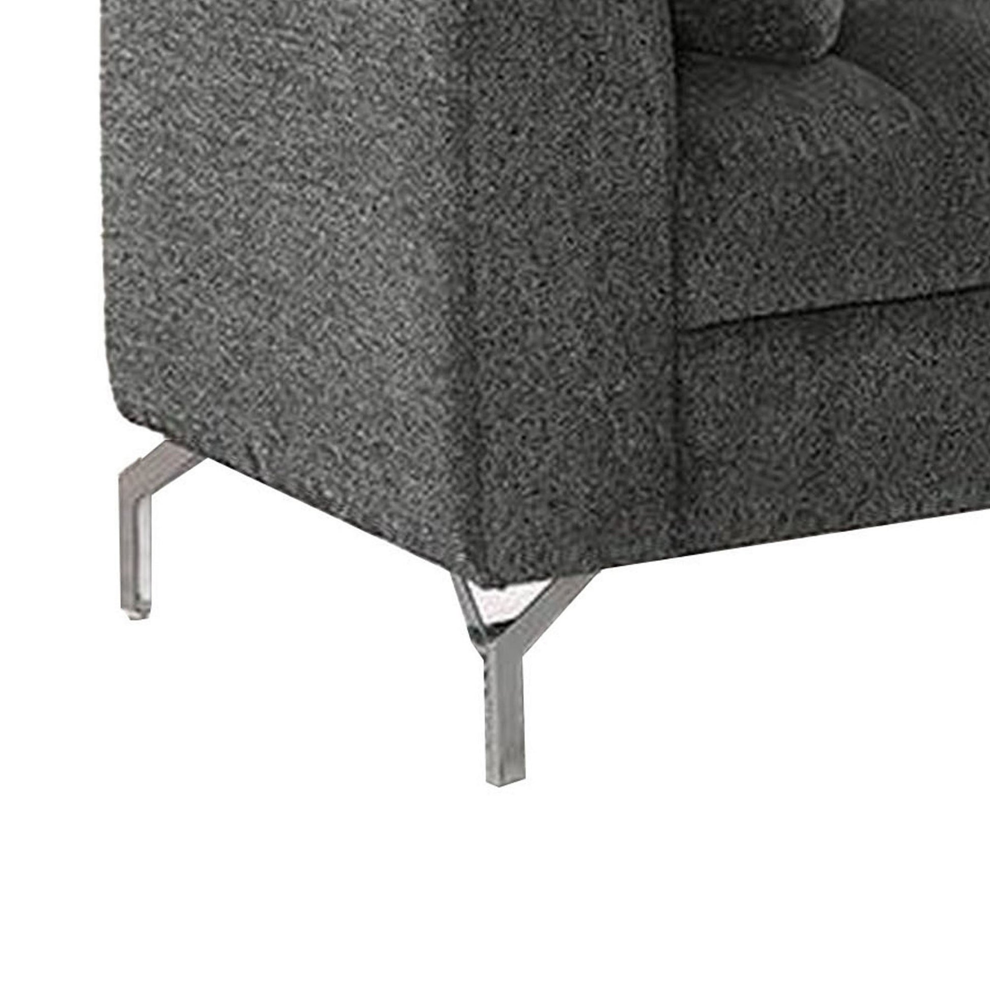 Lupe 56 Inch Loveseat Biscuit Tufted Chrome Legs Chenille Dark Gray By Casagear Home BM310893