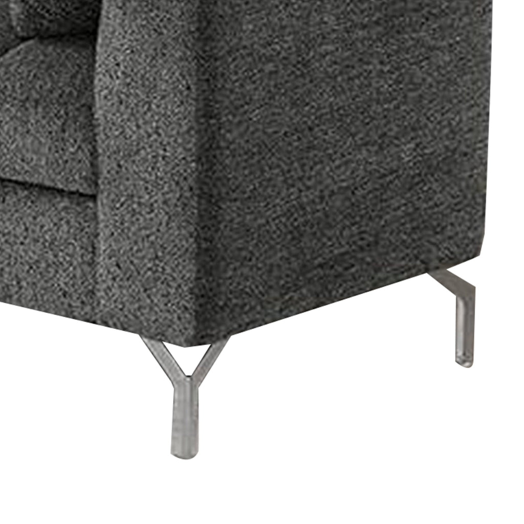 Lupe 74 Inch Sofa Biscuit Tufted Chrome Legs Chenille Dark Gray By Casagear Home BM310894