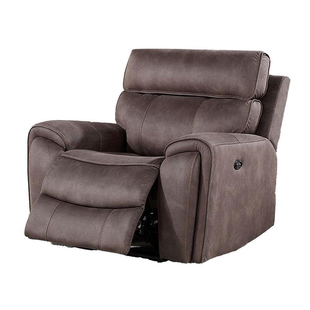 Clay 42 Inch Power Glider Recliner USB Port Soft Faux Leather Brown By Casagear Home BM310895