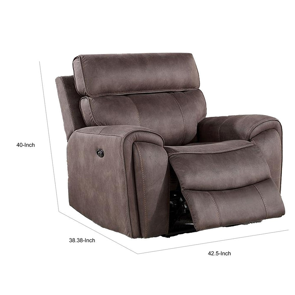 Clay 42 Inch Power Glider Recliner USB Port Soft Faux Leather Brown By Casagear Home BM310895