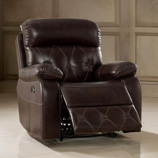 Dudd 37 Inch Power Glider Recliner with USB Port, Faux Leather, Brown By Casagear Home