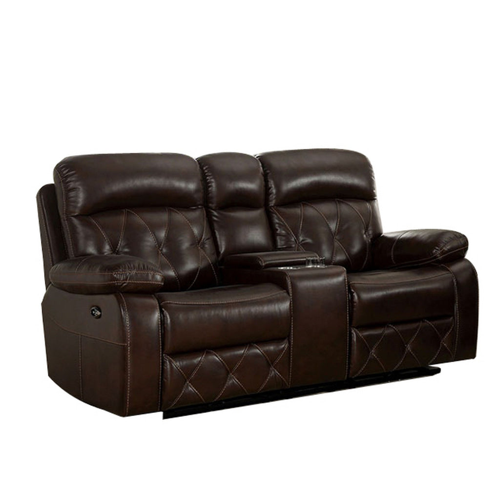 Dudd 73 Inch Power Recliner Loveseat USB Port Dark Brown Faux Leather By Casagear Home BM310899