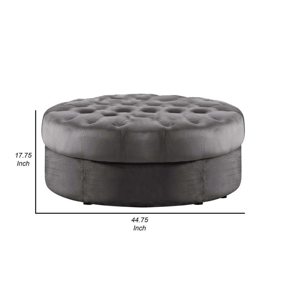 45 Inch Ottoman Round Button Tufting Hidden Legs Flannelette Gray By Casagear Home BM310901