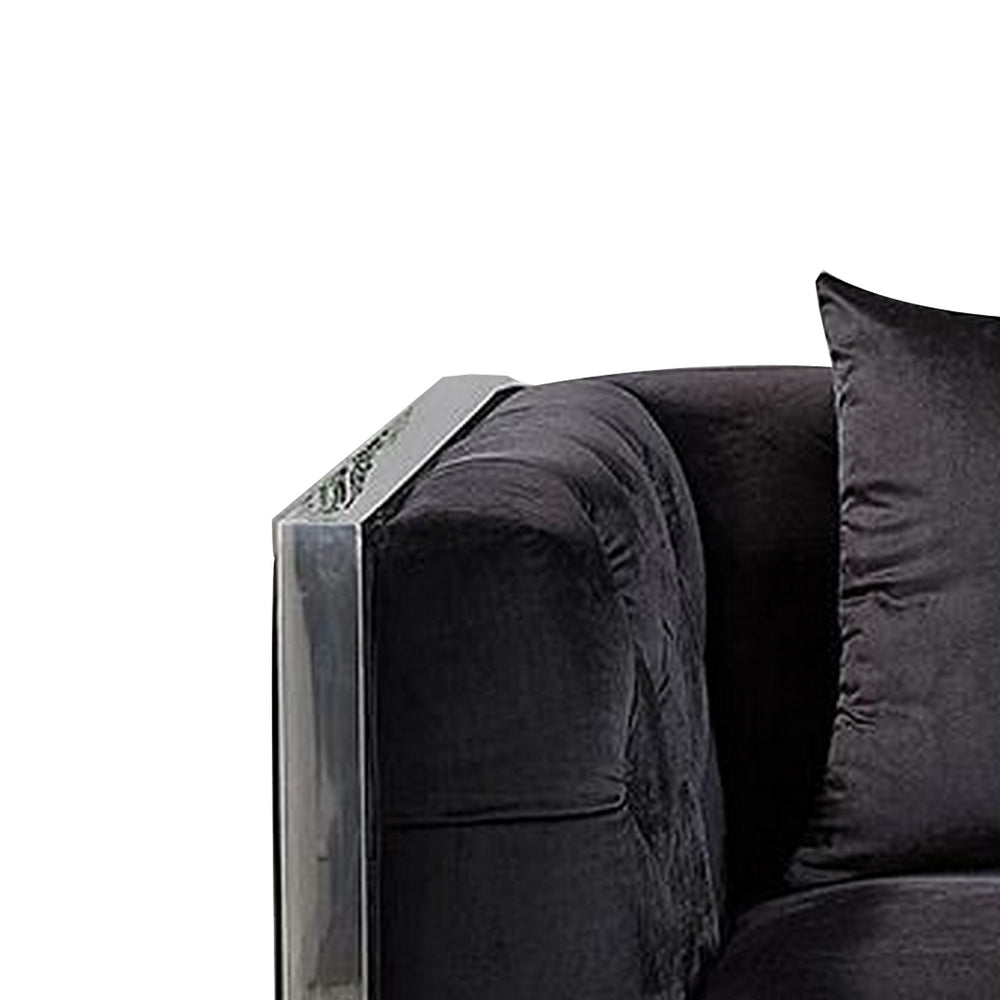 Vade 39 Inch Accent Chair Stainless Steel Frame Tufted Black Flannelette By Casagear Home BM310905