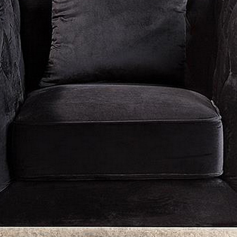 Vade 39 Inch Accent Chair Stainless Steel Frame Tufted Black Flannelette By Casagear Home BM310905