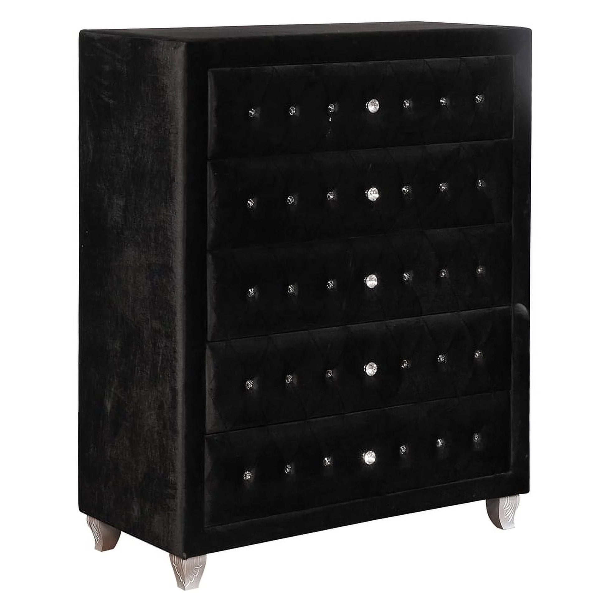 Zoha 49 Inch Tall Dresser Chest 5 Drawer Cabriole Legs Black Fabric By Casagear Home BM310909