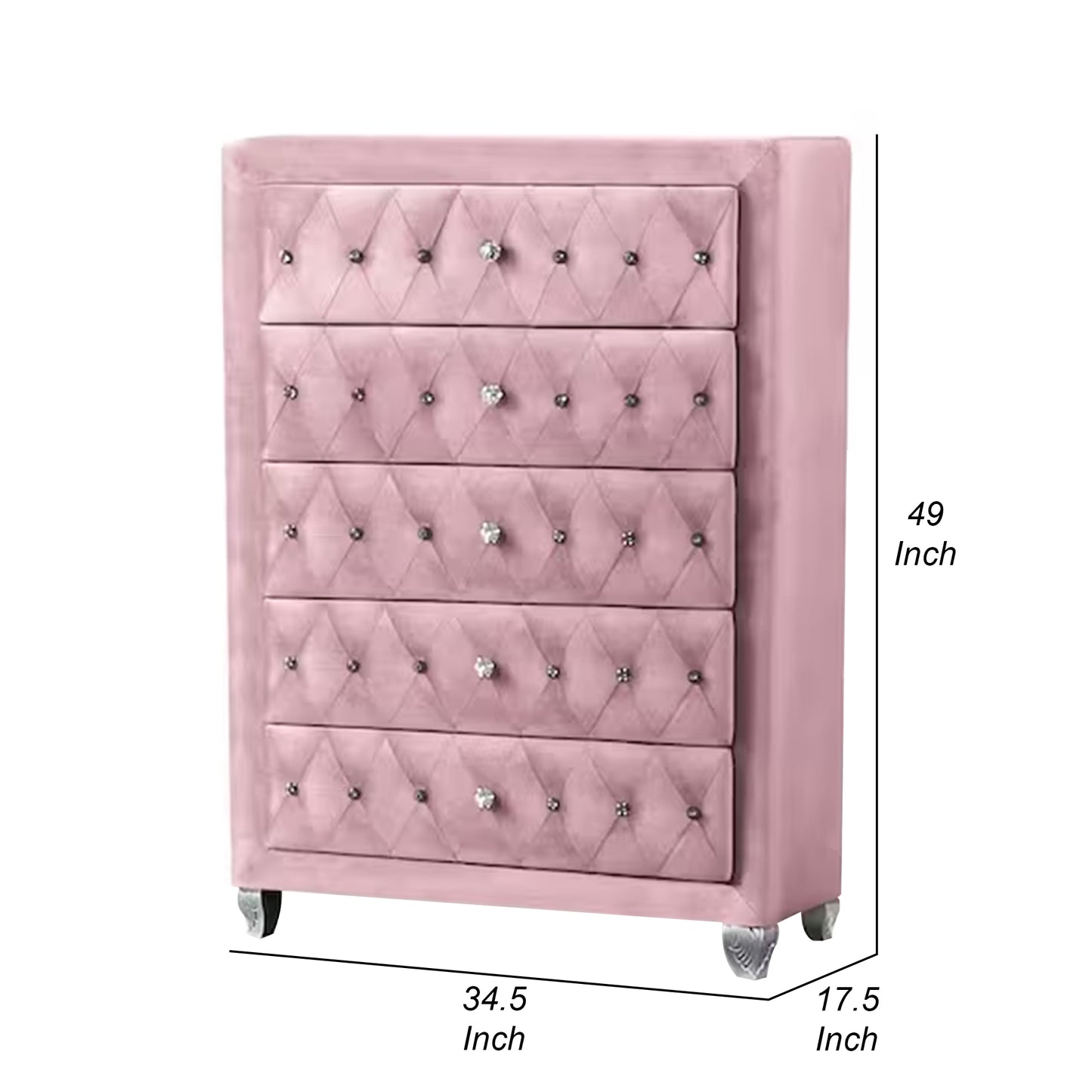 Zoha 49 Inch Tall Dresser Chest 5 Drawer Cabriole Legs Pink Upholstery By Casagear Home BM310915