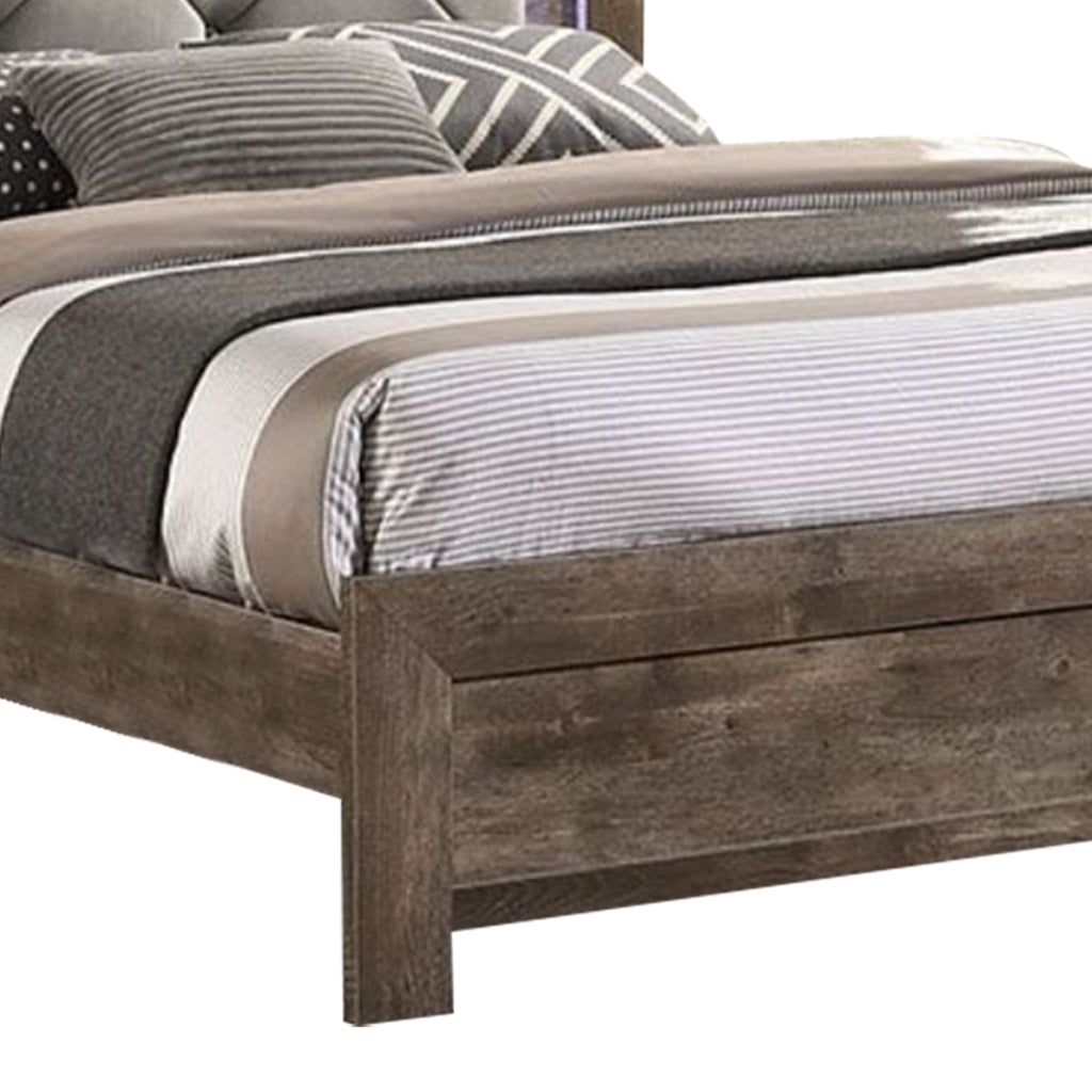 Farmhouse King Size Bed Button Tufted LED Accents Beige Tone Upholstery By Casagear Home BM310918