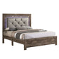 Farmhouse King Size Bed Button Tufted LED Accents Beige Tone Upholstery By Casagear Home BM310918