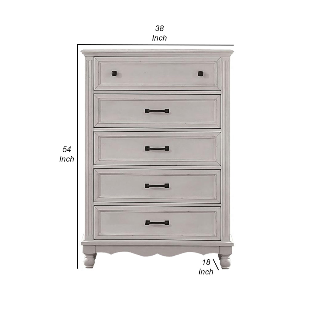 Geo 54 Inch Tall Dresser Chest 5 Drawers Bronze Accents Antique White By Casagear Home BM310920