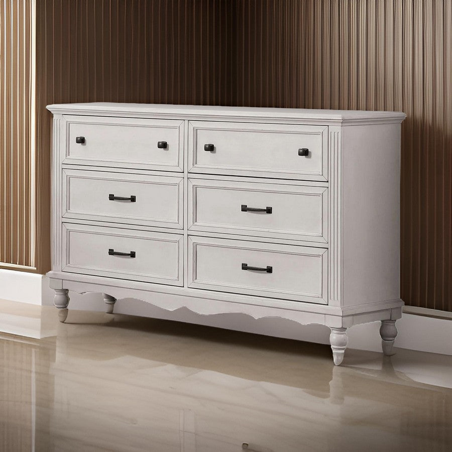 Geo 62 Inch Wide Dresser Chest 6 Drawers Solid Wood Antique White By Casagear Home BM310921