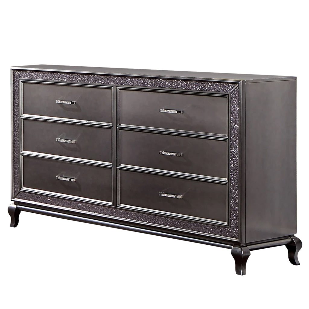 Ony 64 Inch Wide Dresser Chest 6 Drawers Chrome Graphite Gray Solid Wood By Casagear Home BM310924