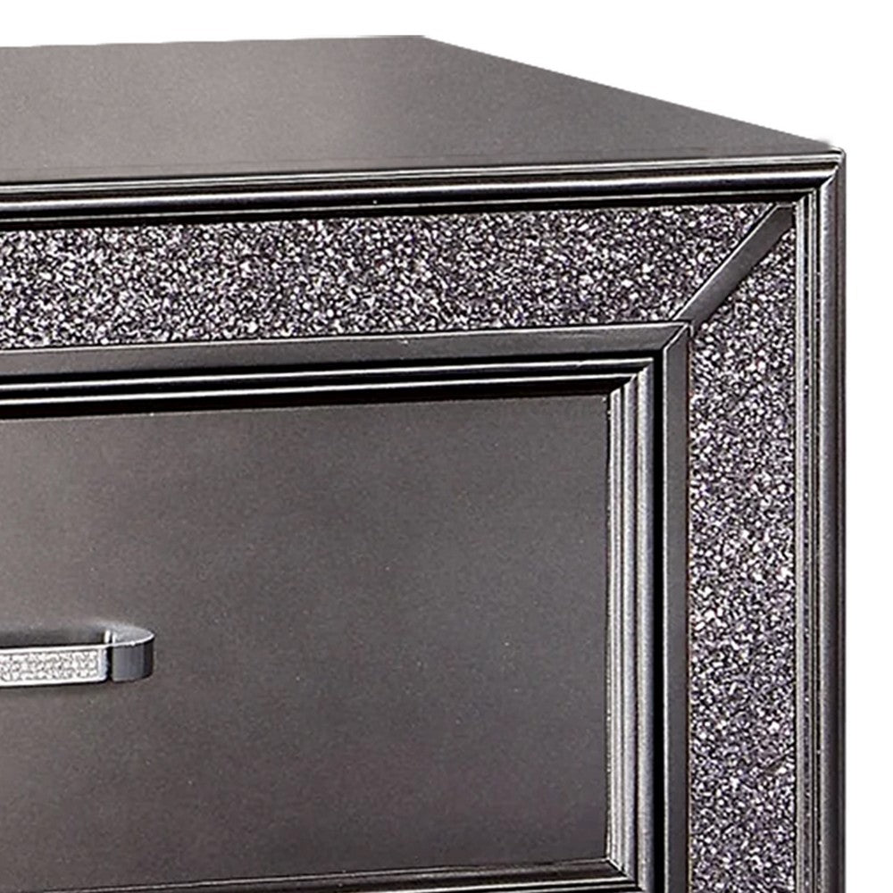 Ony 30 Inch Nightstand 2 Drawers Solid Wood Chrome Graphite Gray Finish By Casagear Home BM310925