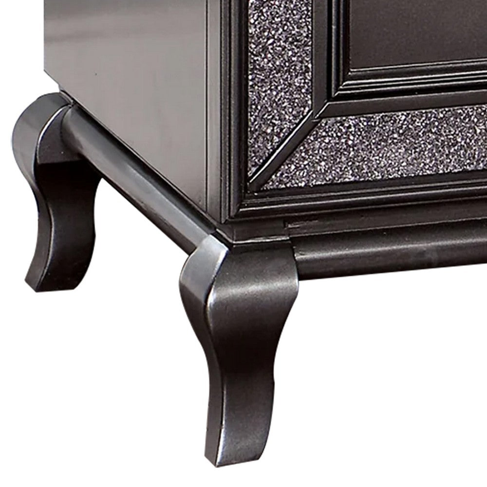 Ony 30 Inch Nightstand 2 Drawers Solid Wood Chrome Graphite Gray Finish By Casagear Home BM310925