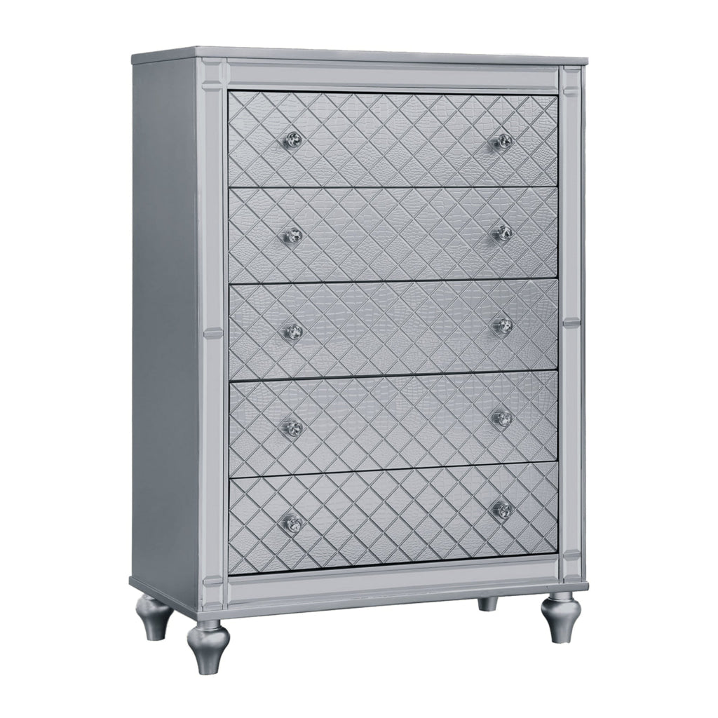 Calan 52 Inch Tall Dresser Chest 5 Drawer Texture Mirror Trim Silver By Casagear Home BM310934