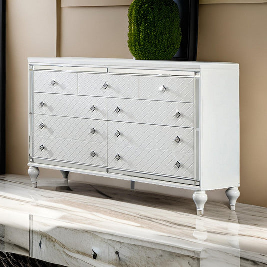 Calan 63 Inch Wide Dresser Chest 9 Drawers Pebble Texture Wood White By Casagear Home BM310938