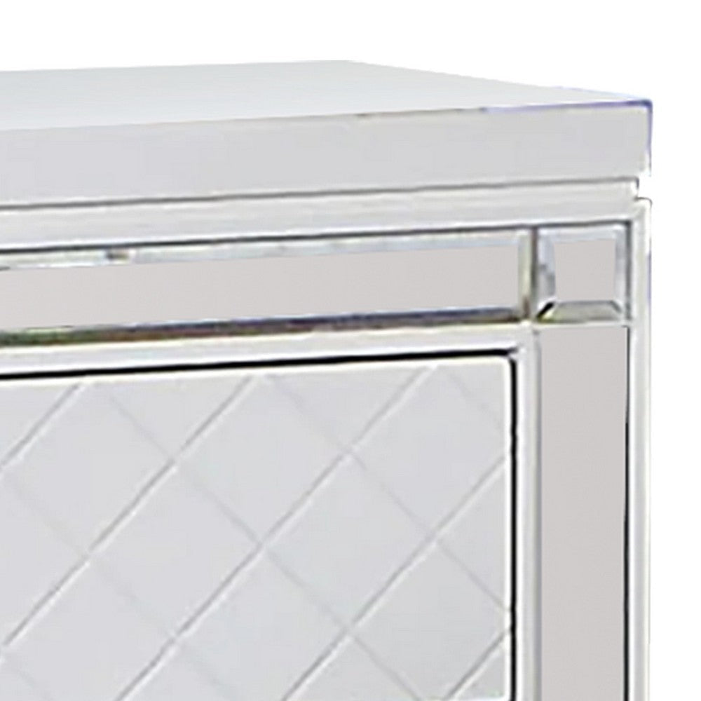 Calan 28 Inch Nightstand 3 Drawers Pebble Texture Mirror Trim White By Casagear Home BM310939