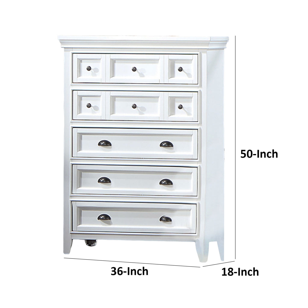 Lile 50 Inch Tall Dresser Chest 6 Drawer Crown Molding Solid Wood White By Casagear Home BM310941