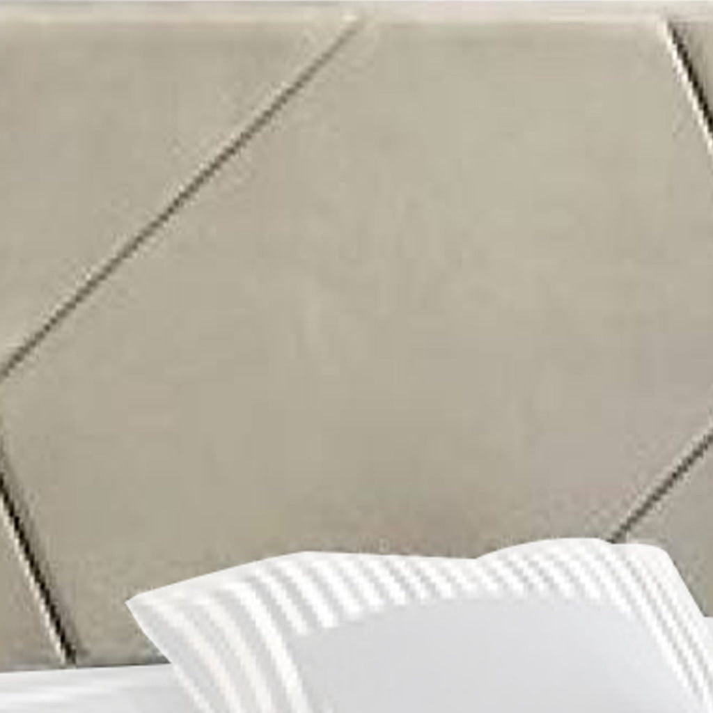 Leom Twin Bed Diagonal Tufted Headboard Light Gray Fabric Upholstery By Casagear Home BM310962