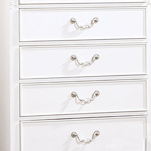 Aleci 48 Inch Tall Dresser Chest 5 Drawers Wood Carved Nickel White By Casagear Home BM310967