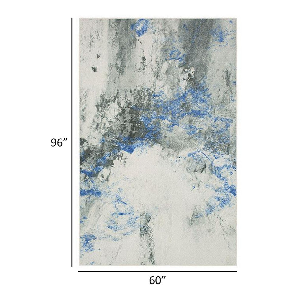 Navi 5 x 8 Medium Area Rug Marble Pattern Latex Back Blue Abstract Gray By Casagear Home BM310973