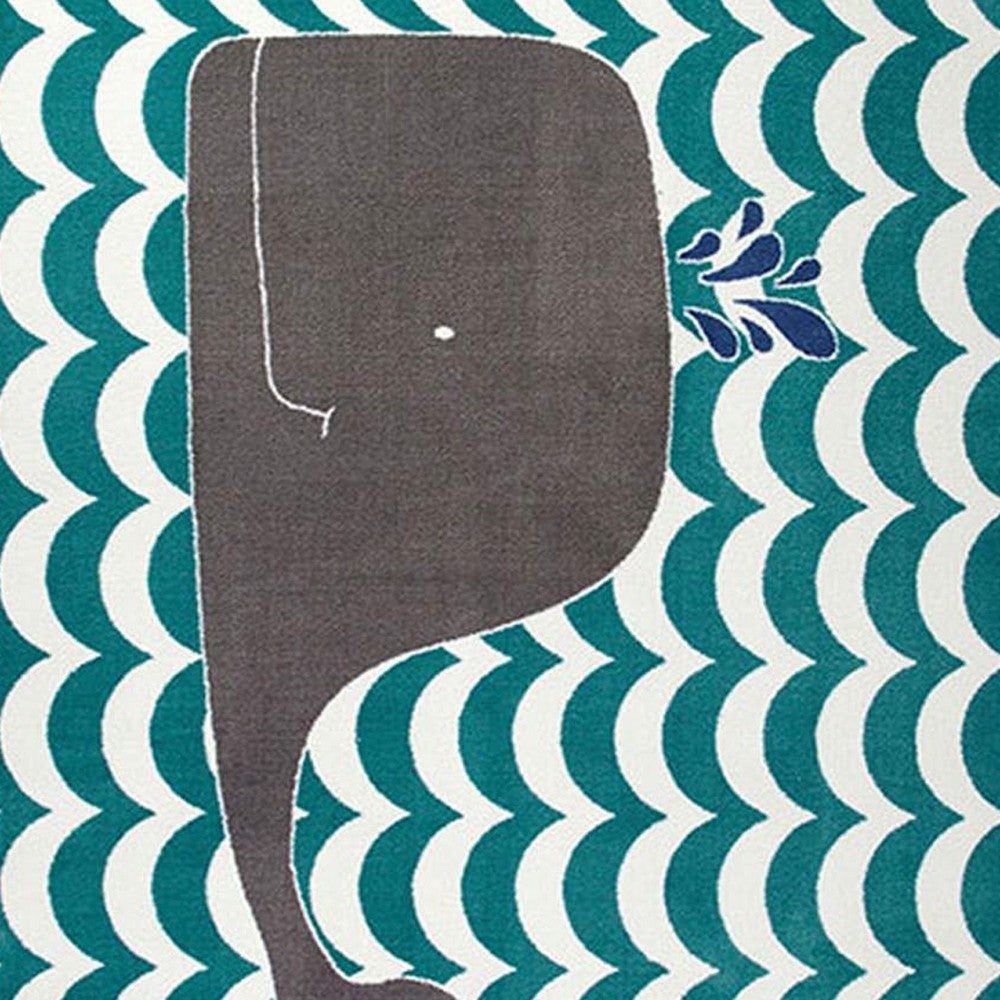 Liya 5 x 8 Medium Area Rug Kids Design Whale Wave Pattern Blue Gray By Casagear Home BM310981