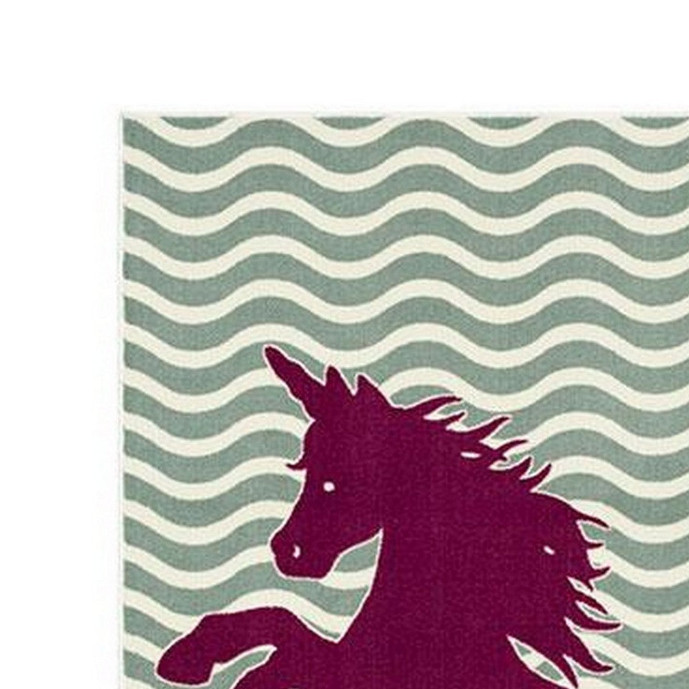 Liya 5 x 8 Medium Area Rug Kids Design Unicorn Wave Pattern Green Brown By Casagear Home BM310982