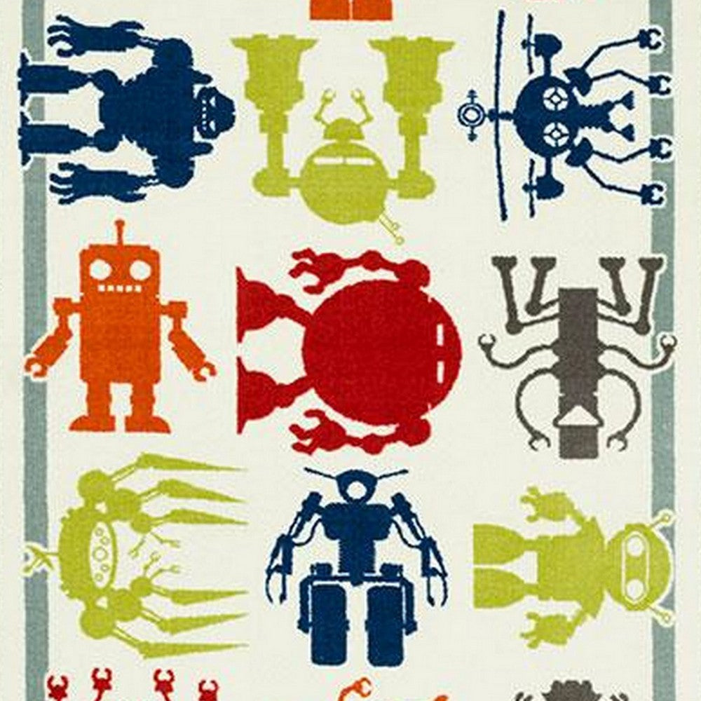 Liya 5 x 8 Medium Area Rug Playful Robot Design Artwork Multicolor Nylon By Casagear Home BM310984